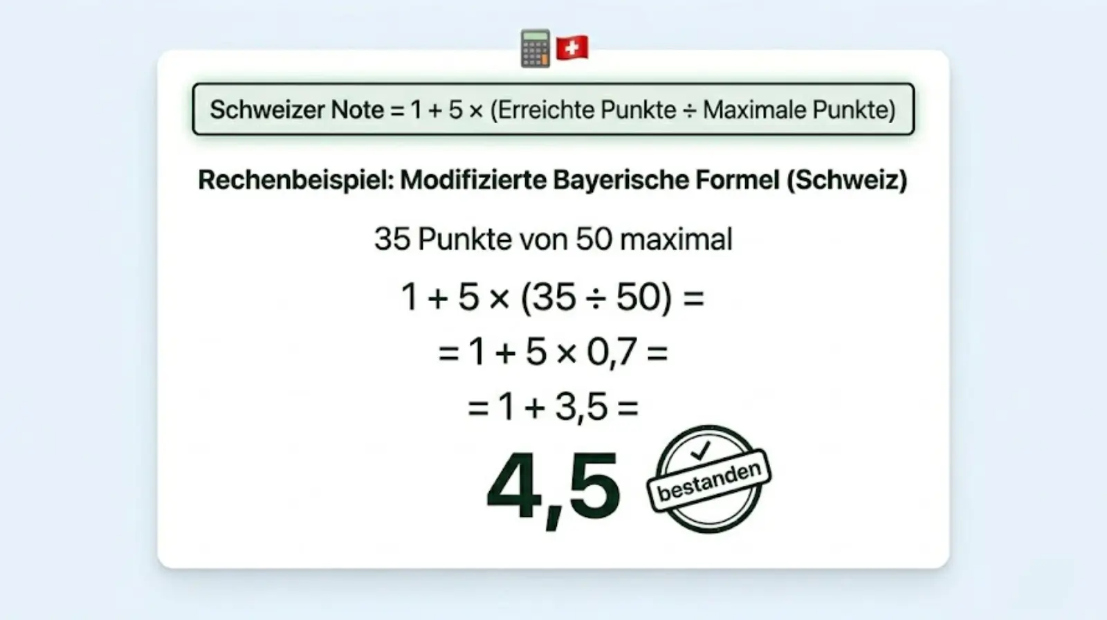 Note berechnen Schweiz Formel – modifizierte bayerische Formel Beispiel