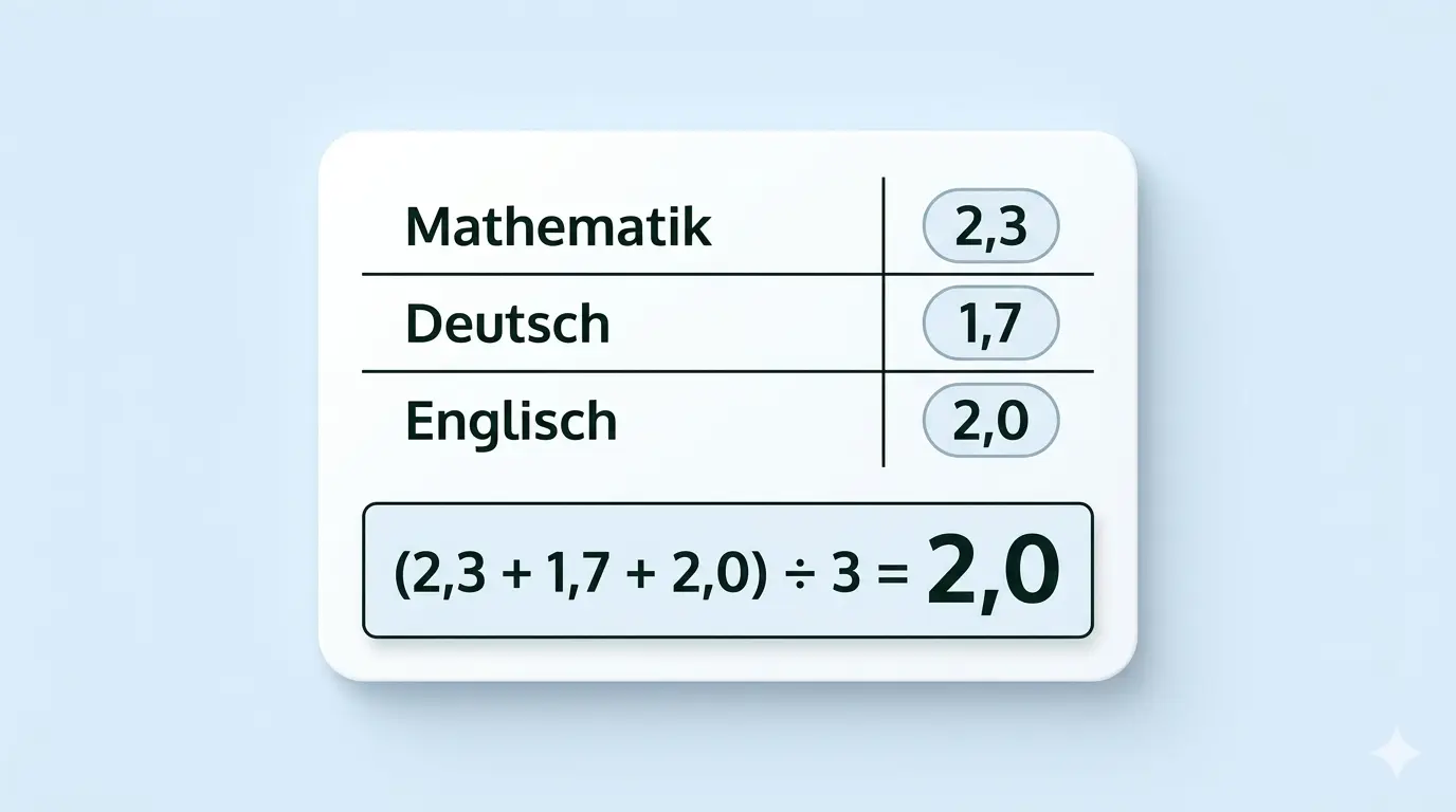 Tabelle zum Notendurchschnitt berechnen – einfache Übersicht der Formel