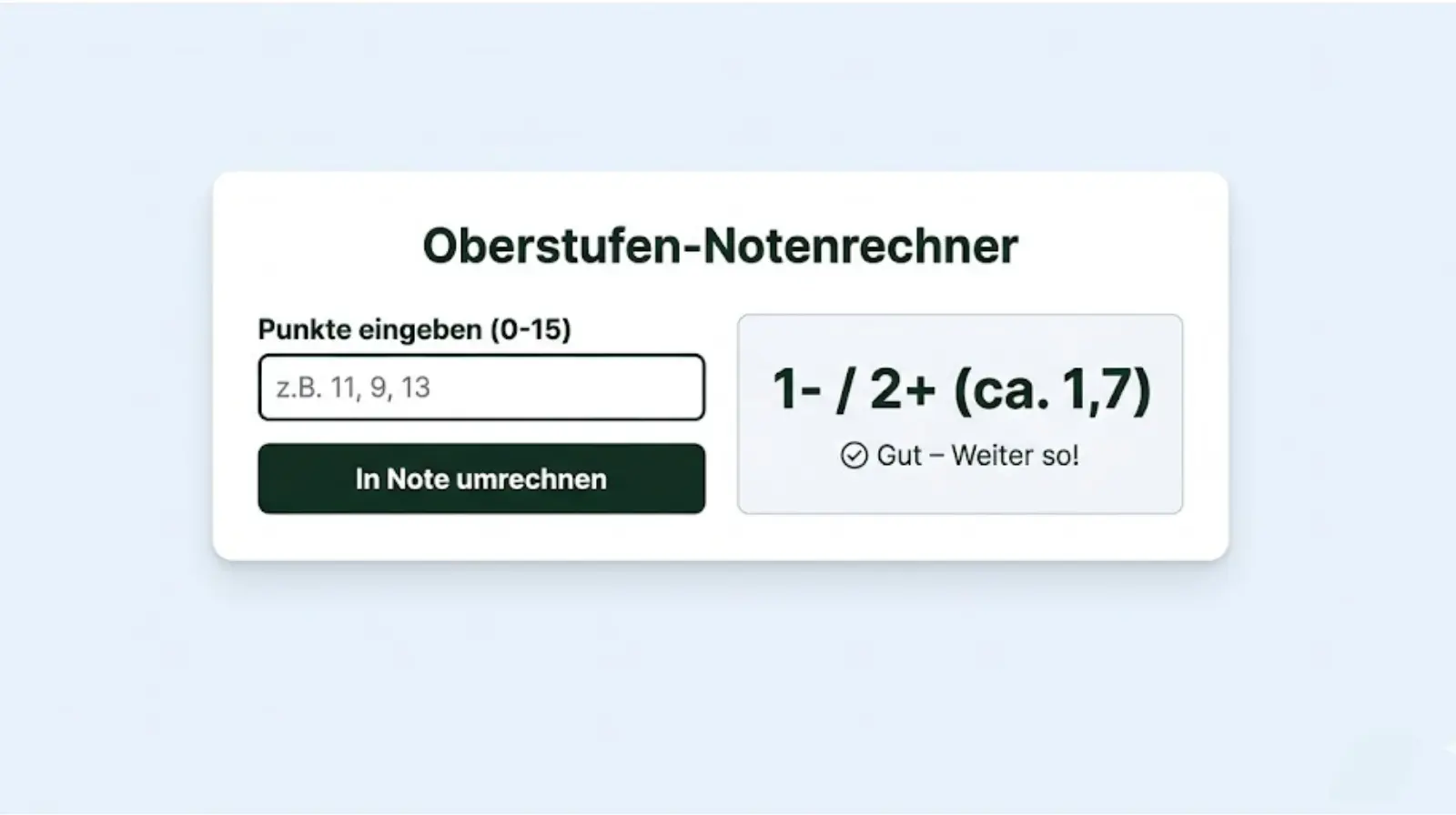 Notenrechner Oberstufe Screenshot – Punkte in Noten umrechnen Tool